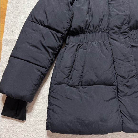 GAP Primaloft Puffer Midi Coat Black Fur Trim Hooded Winter Jacket M - Picture 4 of 13